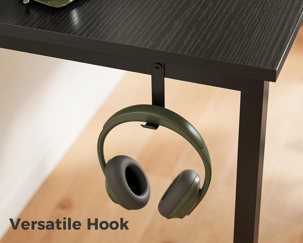 Casaottima 48 Inch Small Computer Desk for Home Office, Study Writing Table for Small Spaces, Simple Modern Desk with Headphone Hooks, Pure Black