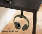 Casaottima 48 Inch Small Computer Desk for Home Office, Study Writing Table for Small Spaces, Simple Modern Desk with Headphone Hooks, Pure Black