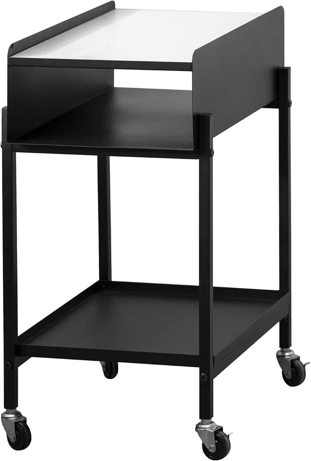 Bedside Table with Wheels Rolling Nightstand 3-Tier Sofa Side Table Modern End Table for Small Space Bedroom Office Living Room Marble Top and Open Shelf Easy Assembly (Black)