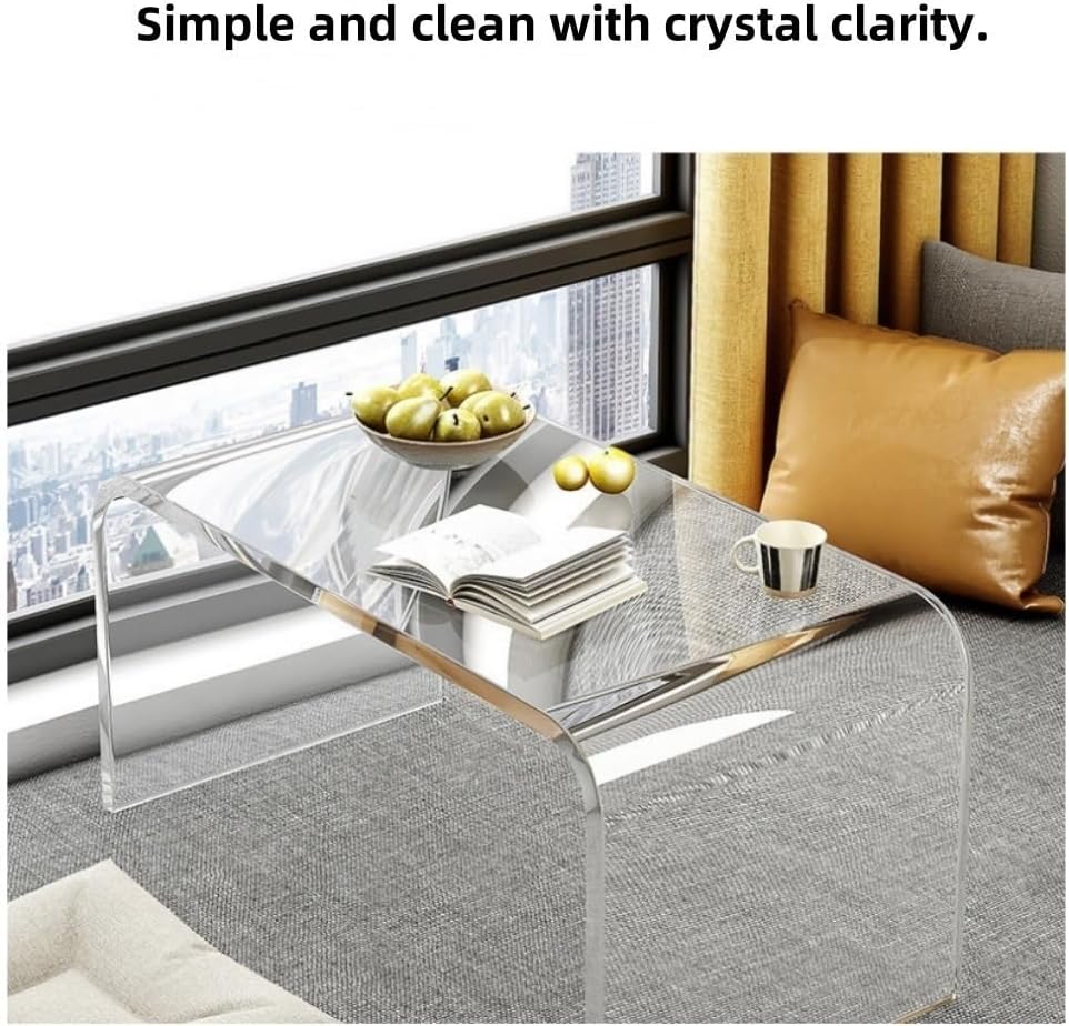 Acrylic Coffee Table, Side Table, Small Tea Table, Sofa Side Table, Small Bedside Table, Simple and Modern, Modern C-Shaped Acrylic Side Table(Brown,30 * 30 * 55cm)