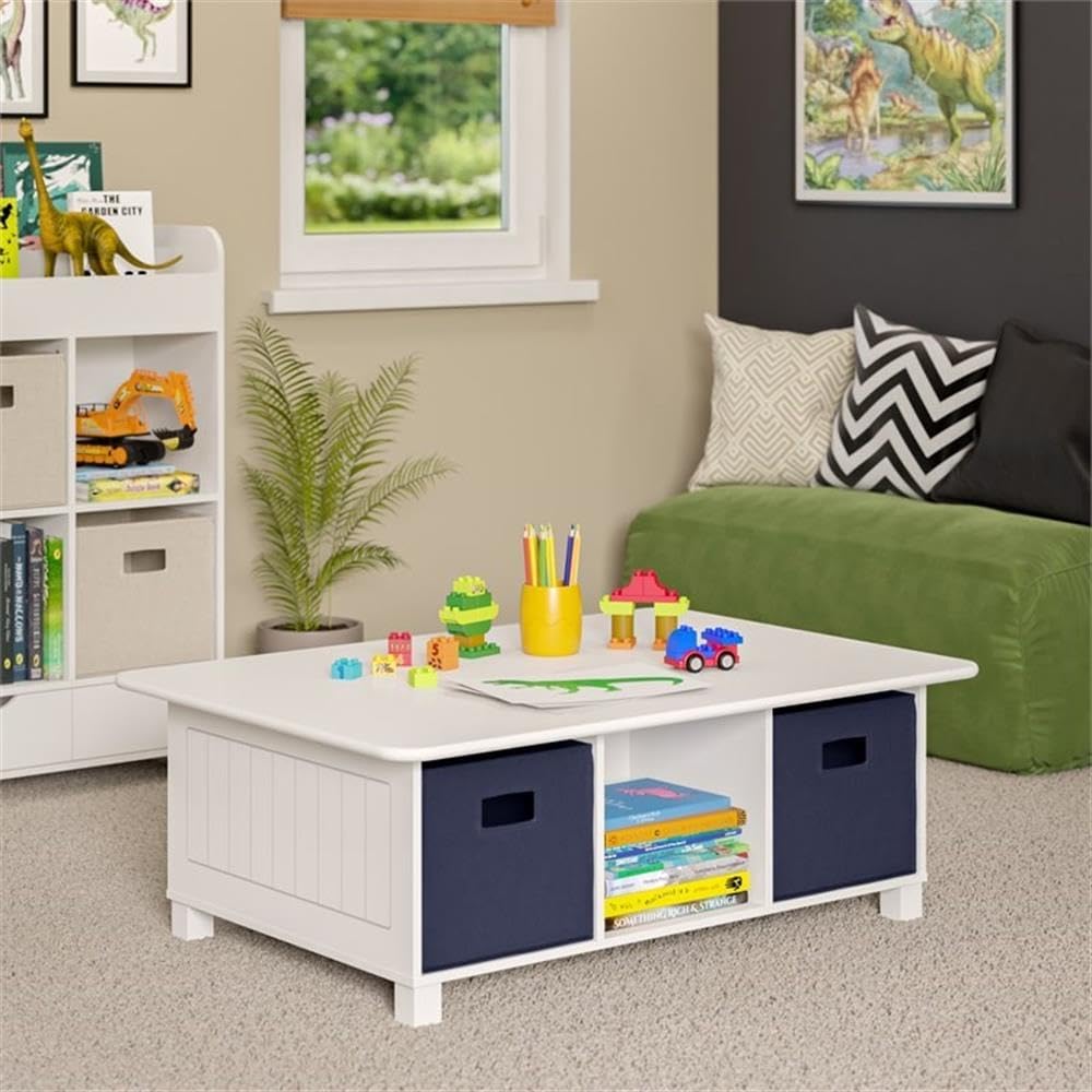 RiverRidge Kids Desk and Activity Table with 6 Storage Cubbies for Folding Bins - Art Craft or Train Table Design for Play Area Toy Organization - White