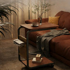 Side Table - C-Shaped End Table, Small Side Table for Couch, Sofa Bed Bathroom Study TV Tray C Shaped End Table Food Snack Trays for Eating (with Wheels)