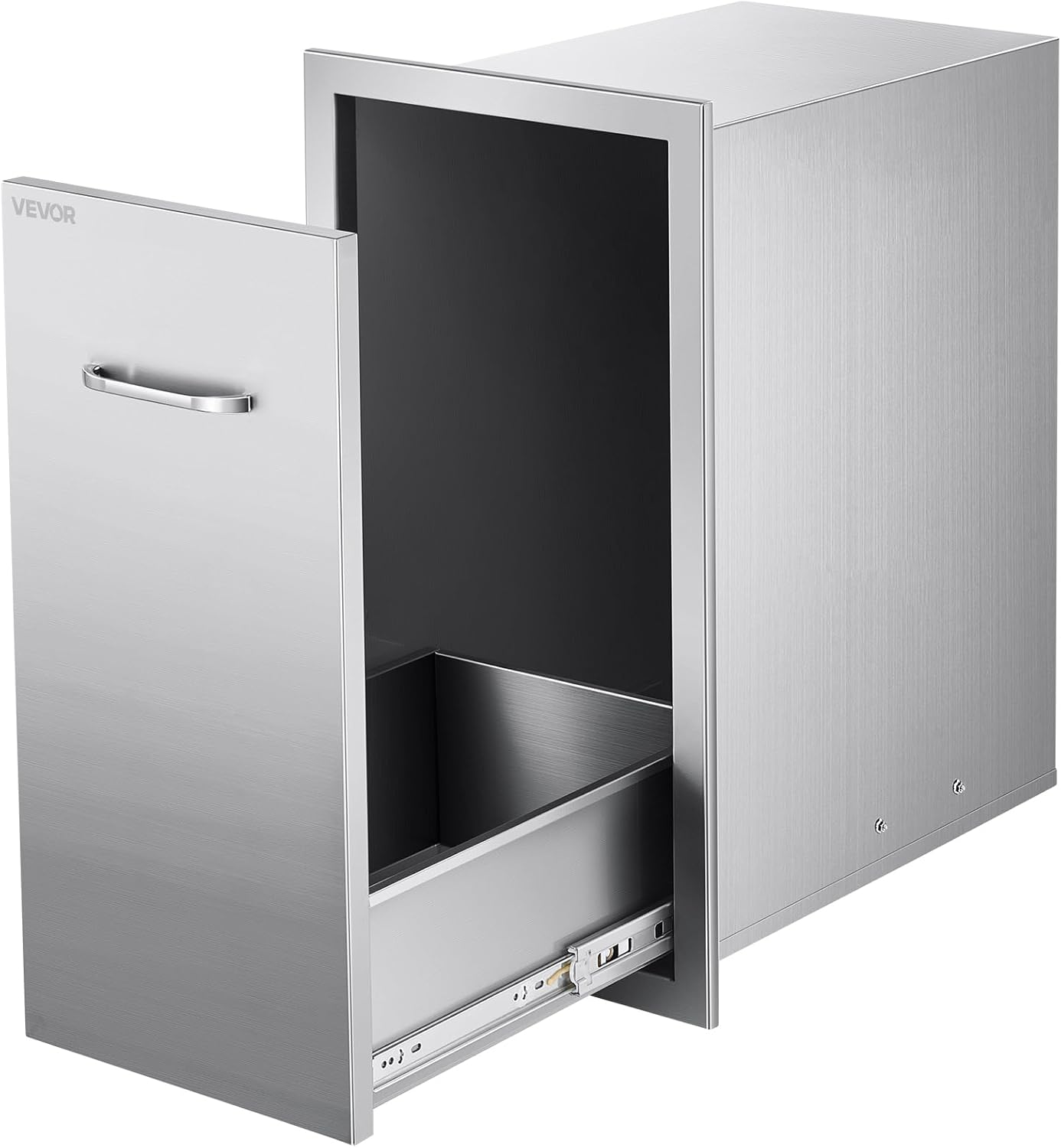 VEVOR Outdoor Kitchen Trash Drawer, 11.81" W x 19.6" D x 23.62" H Interior Storage, Multi-Purpose Outdoor Kitchen Drawers Stainless Steel, 55 lbs Max Capacity per Tier, for Outdoor BBQ Island Kitchen
