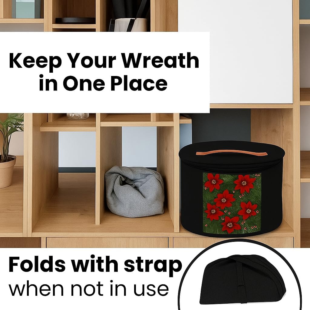 Christmas Wreath Storage Bag,Collapsible Felt Holiday Garland Container with Zipper & Handle, Durable Wreath Organizer Bin for Seasonal Decor Storage 20 x 12 (Black, 12 x 20)