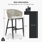 PURPLE LEAF Outdoor Bar Stools Set of 2 Modern Wicker Barstools with Wraparound Backrest Boho Aluminum Woven Chairs for Kitchen Island Indoor Outdoor Garden, Gray