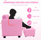 INFANS 2 Seat Children Sofa with Footstool, Sturdy Wood Construction, Armrest Couch for Preschool Kids, Kid Couch Lounge Bed with Ottoman