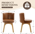 Swivel Dining Chairs Set of 2, 360° Rotating Kitchen Chairs with Solid Rubber Wood Legs, Upholstered Barrel Back Dining Room Seating for Modern Home/Kitchen - Bronw PU