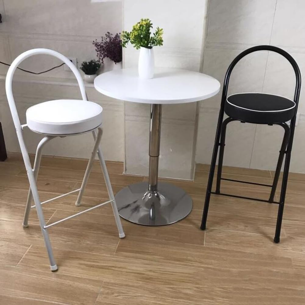 Foldable High Chair with Back Support & Footrest Round Padded Seat for Home Kitchen Office(Black,65cm/26inch)