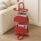Narrow Side Table for Small Spaces with Magazine Holder, Metal Slim Side Table, Vintage 3 Tier Skinny Nightstand, Floor-Standing Magazine Rack for Living Room, Study, Balcony(Red)
