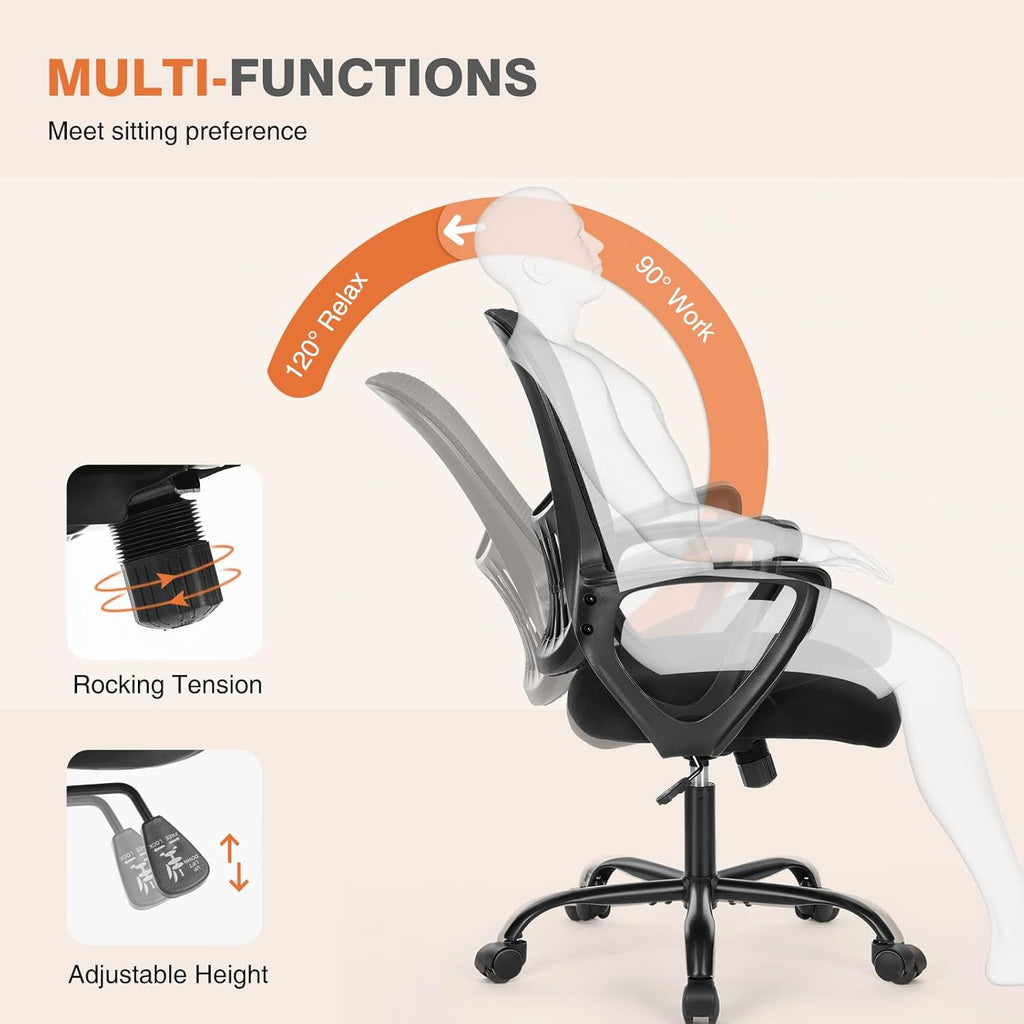 Sweetcrispy Home Office Managerial Executive Chair with Ergonomic Design, Mid-Back Mesh Swivel, Comfortable Lumbar Support, Comfy Arms for Bedroom,Study,Student, Black