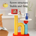 Round End Table with Double-Layer Tabletop, Cute HI-Shape Side Table, Colorful Bedside Table with Stable Base, Creative Coffee Table for Living Room