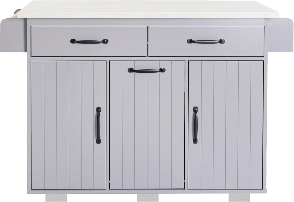 Ball & Cast Kitchen Island with Trash Can Storage Cabinet,Kitchen Cart W/Drop Leaf,Spice Rack,Towel Rack and Drawers,Rolling Kitchen Islands on Wheels W/Adjustable Shelf for Dining Room,Grey