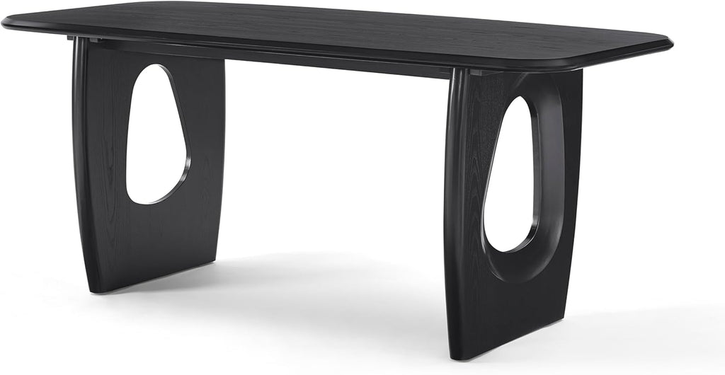 Morden Fort Modern Dining Table Set for 6, 68'' Rectangle Dining Table with 6 Chairs with Arms, Kitchen Table with Pedestal Base, Dinner Table for Dining Room, Kitchen, Living Room (Black)