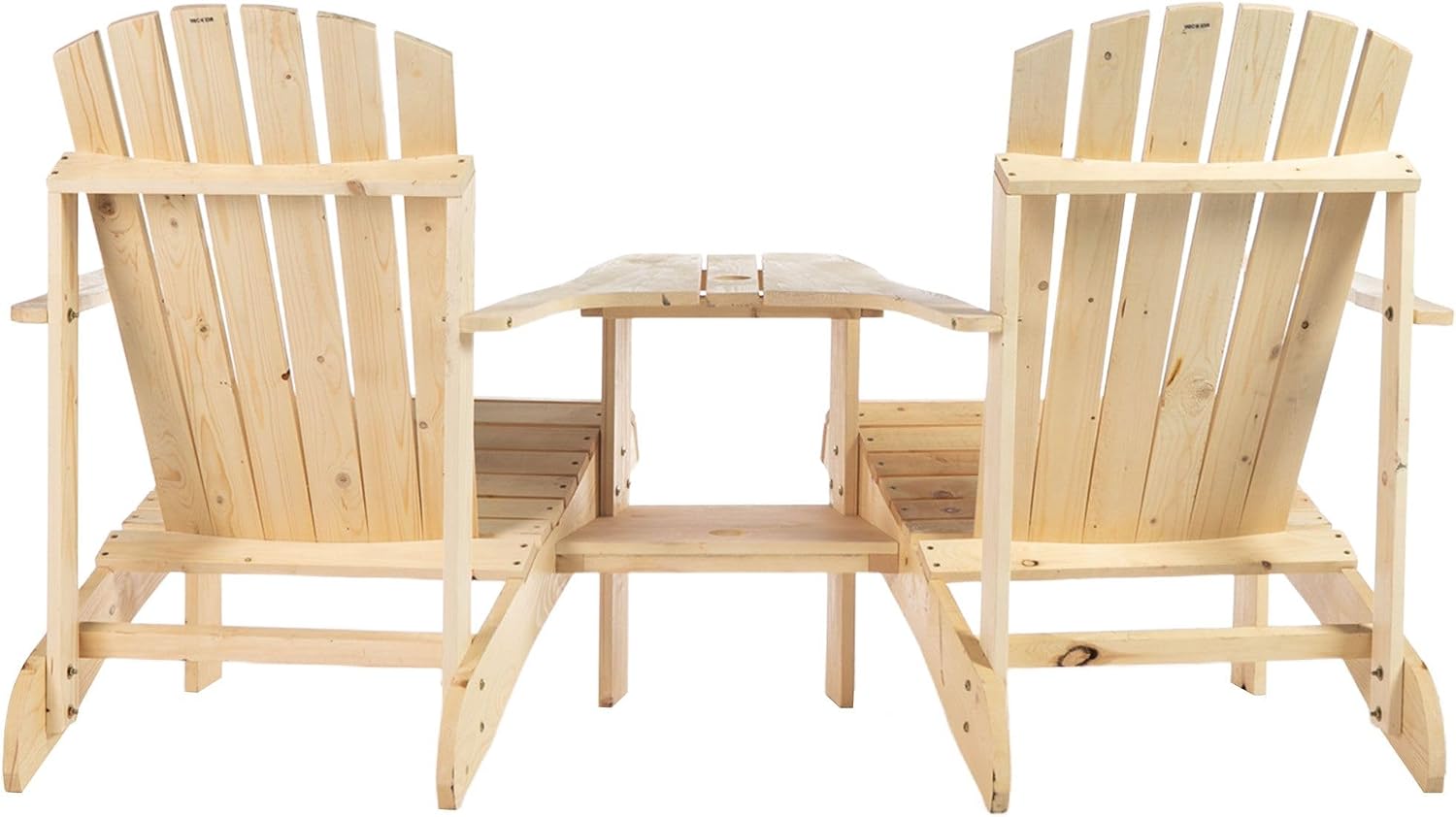 Comfortable 2-Unit Wooden Adirondack Chairs Set Featuring Center Table Umbrella Hole Natural Finish Durable Material Construction