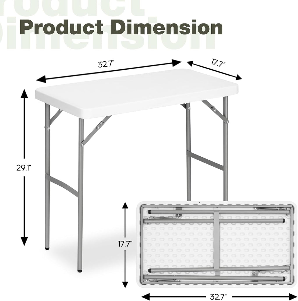 2.7ft Rectangular Folding Table for All-Occasion, Foldable Table with HDPE Tabletop and Steel Legs, Durable and Stable Small Folding Table, Perfect for Camping, Picnic, Party, Indoor & Outdoor