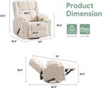 Manual Recliner Chair with Adjustable Headrest, Oversized Swivel Rocker Recliner for Adults with Arm Storage, Nursery Glider Recliner with Phone Stand and Side Pockets for Living Room, Beige