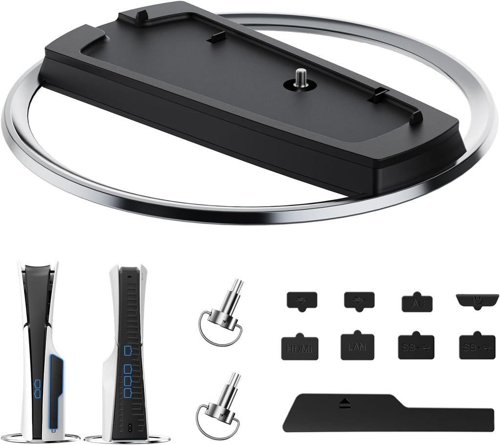 OLCLSS Vertical Stand for P5 Pro, P5 Slim & P5 Consoles (Digital/Disc) with 9 Silicone Dust Plugs - Anti-Slip Base, Anti-Tip Design, Secure Screw, Accessories, Compatible with P5 Pro, Slim & 5 Models