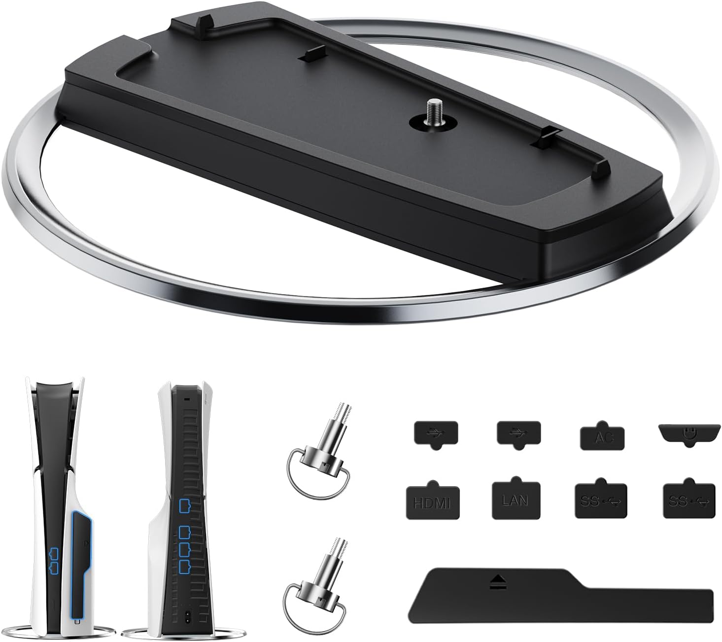OLCLSS Vertical Stand for P5 Pro, P5 Slim & P5 Consoles (Digital/Disc) with 9 Silicone Dust Plugs - Anti-Slip Base, Anti-Tip Design, Secure Screw, Accessories, Compatible with P5 Pro, Slim & 5 Models