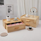 Tea Organizers with Drawer Wooden Tea Box | Teabag Holder with 4 Cotton Woven Coasters，Wooden Storage Box with Drawer