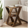 End Table Modern Wooden Side Table, Nightstand for Small Spaces, End Table for Living Room, Bedroom Nightstand, Office, Bathroom (Rustic Brown+Classic Black)