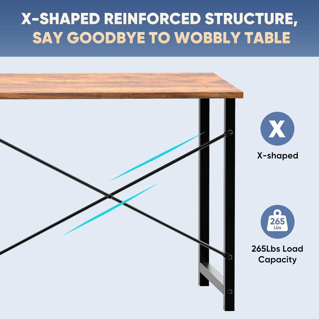 DUMOS 31 Inch Small Computer Desk for Home Office, Modern Study Writing Gaming Work Table Simple Style for Bedroom with X-Shaped ReInchforcement, Rustic Brown