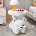 Cute Round Side Table, Colorful Resin Bear Nightstand, Minimalist Coffee Table, Decorative Sofa Table, Modern End Table for Living Room, Bedroom(White)