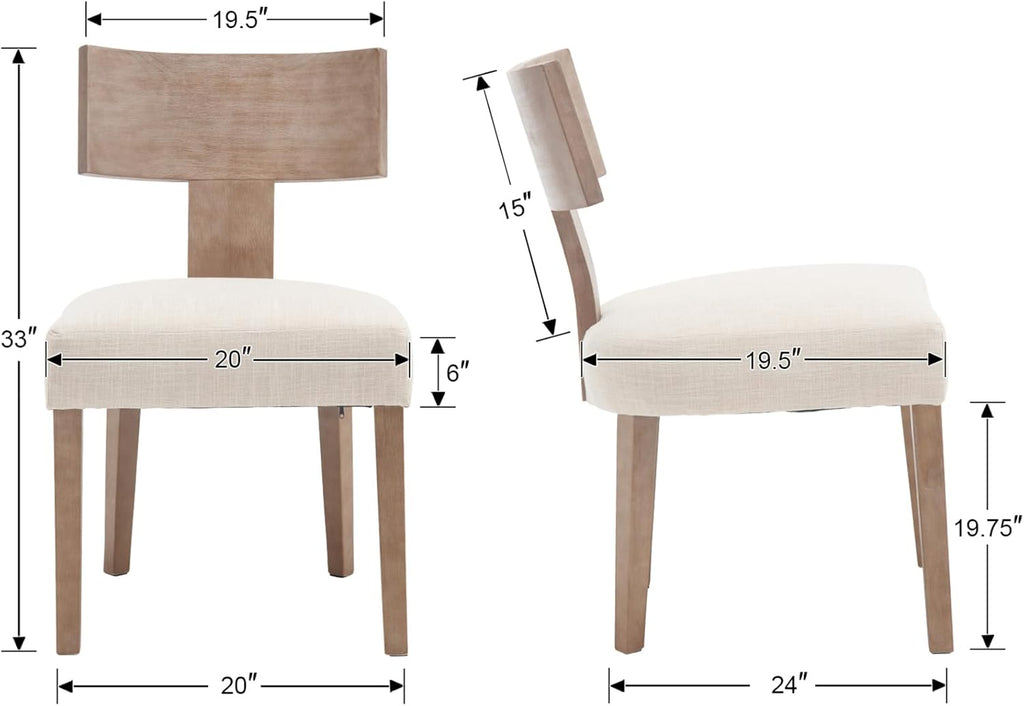 chairus Dining Chairs Set of 4, Upholstered Farmhouse Kitchen Chairs with Natural T-Shape Wood Back Armless Dining Room Chairs with Soft Wide Seat, Linen Beige