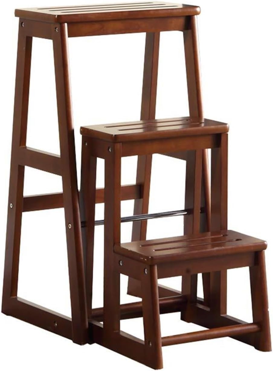 Step Stool Solid Wood Step Stool with 3 Steps | Lightweight & Foldable Multipurpose Ladder Shelf - Capacity 150kg