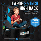Gaming Bean Bag Chair Cover for Kids, High Back, Large Pockets, Blue