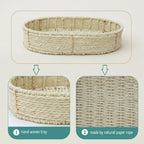 3-Tier Storage Side Table with Paper Rope Woven Baskets, Black Metal Frame, Natural Oval Trays, 11.81x8.26x28.74 Inches, Modern Farmhouse Design for Living Room, Kitchen
