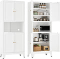YAUWOH 69" Tall Metal Pantry Cabinet with Microwave Shelf, 4 Doors & 3 Adjustable Shelves, 120LBS Per Shelf Heavy Duty Storage Cabinet with Anti-Tip Design for Kitchen,Dining Room (1PC,White)