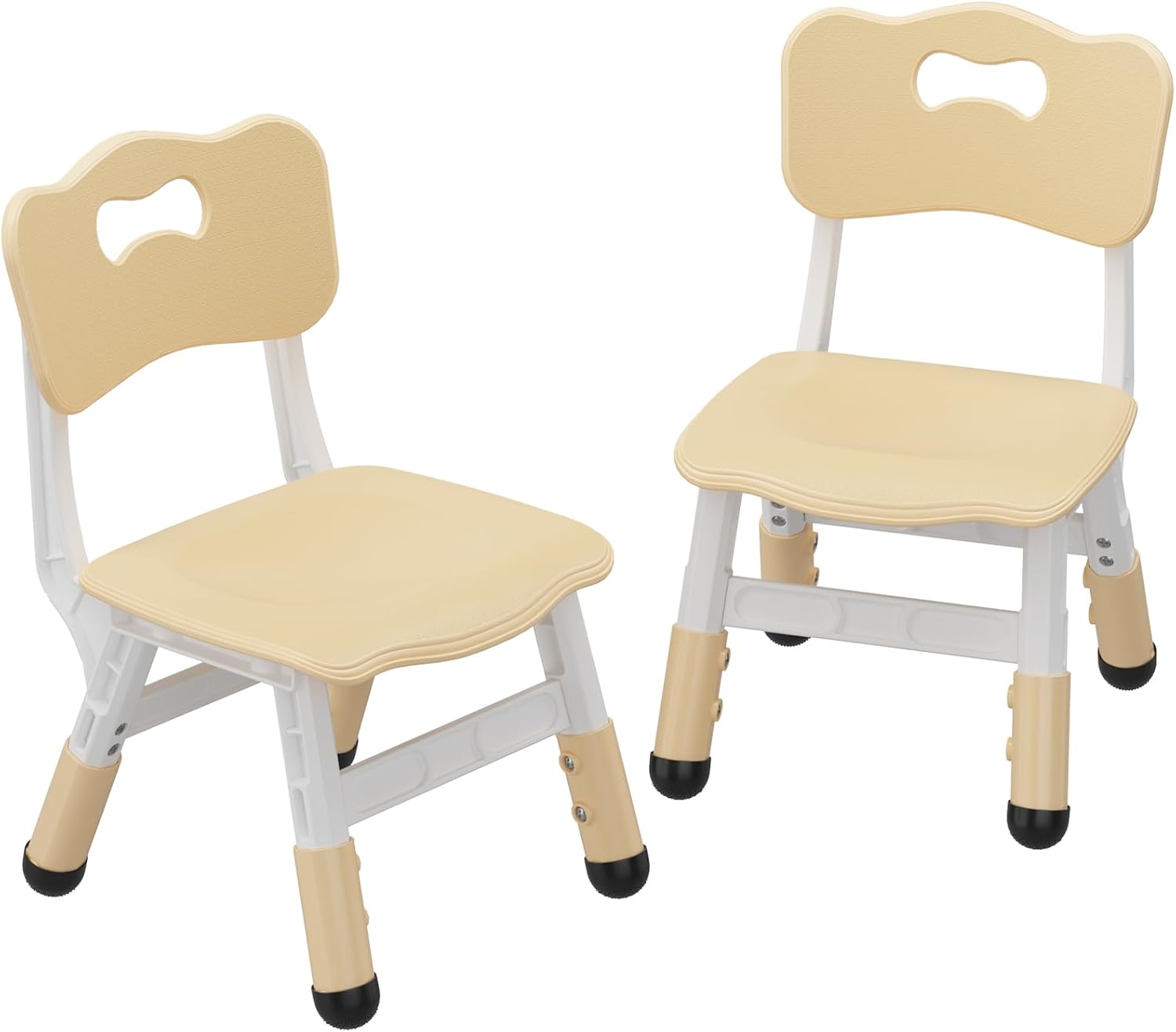 2 Pack Adjustable Kids Chair, 3 Height Levels Plastic Toddler Chair with Non-Slip Feet, 220lbs Load Capacity, Indoor Outdoor Home Kindergarten Chair for 3-8 Years Old-Natural