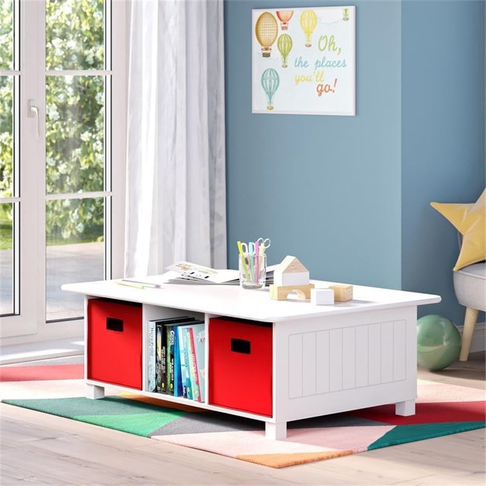 RiverRidge Kids Desk and Activity Table with 6 Storage Cubbies for Folding Bins - Art Craft or Train Table Design for Play Area Toy Organization - White