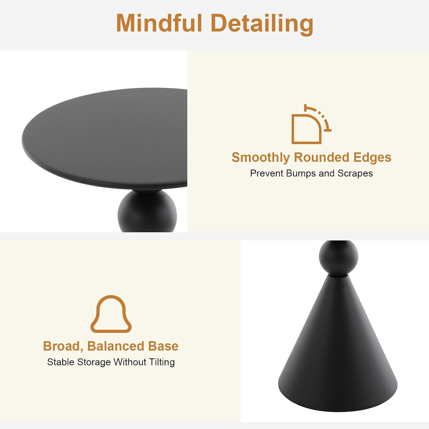 Modern Metal Side Table, Small Black/White End Table 15.7" Round Coffee Table TV Tray for Living Room Bedroom Office (Black)