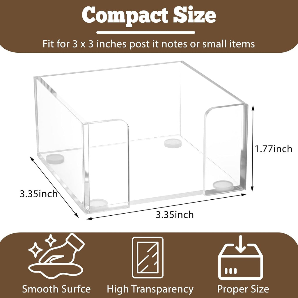 Acrylic Sticky Note Holder, 3x3 Crystal Clear Notepad Holder with Anti-Slip Base Sticky Note Dispenser for Office Desk, Home Organizer