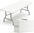5 Pack of 6 Foot Foldable Table with Built in Handle & Steel Legs, 6FT Portable Heavy Duty Plastic Folding Tables for Parties, Dining, Wedding, Events, Picnic, Indoor & Outdoor, Camping, Utility