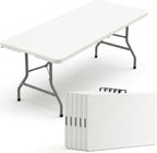 5 Pack of 6 Foot Foldable Table with Built in Handle & Steel Legs, 6FT Portable Heavy Duty Plastic Folding Tables for Parties, Dining, Wedding, Events, Picnic, Indoor & Outdoor, Camping, Utility