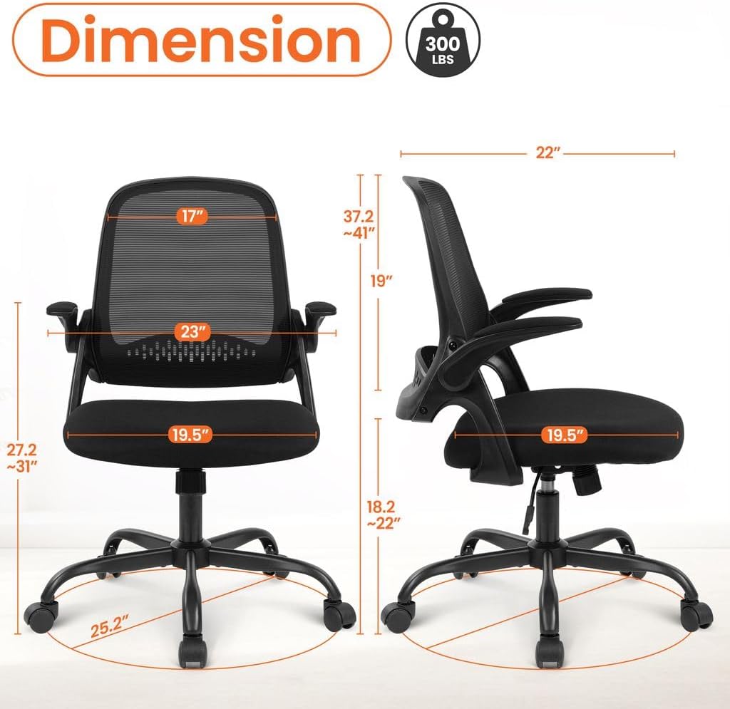 NEO Chair Office Chair Gaming Desk Computer Mesh Ergonomic Chair with Flip-up Arms Comfy Lumbar Support Adjustable Height Rolling Wheels Chair for Home Office (Black)