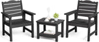 Patio Chairs Set, 3 Pieces Weatherproof HIPS Outdoor Furniture, Patio Chairs Conversation Sets with Side Table for Garden Porch Lawn & Backyard (Black)