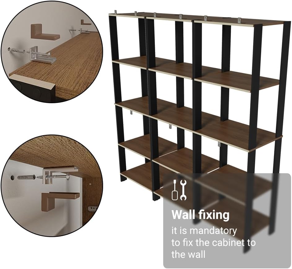 Madesa Kitchen Pantry Storage Rack with 15 Open Shelves 70" L Multiuse Modular Cabinet for Kitchen Organization (Black/Brown)
