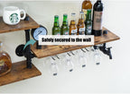 Bar Liquor Shelves, Industrial Pipe Shelving Wine Rack Wall Mounted, Wine Bottle Display Storage Holder for Kitchen Dining Room Bar (Black)