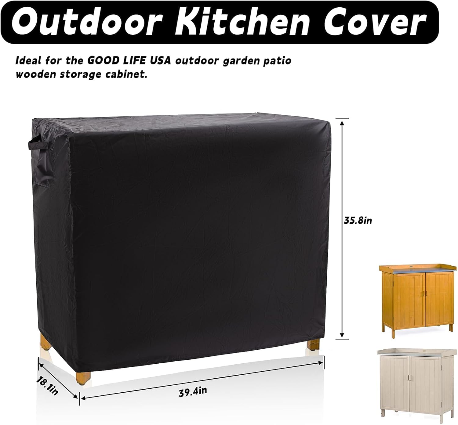 Outdoor Kitchen Cover 39.4x18.1x35.8In,Cabinet Covers Garden Storage Cabinets,Potting Bench Waterproof Table Weatherproof,for Patio Tables Outdoors Shelf Furniture Small Wood Tool Chest Proof(Black)