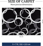 YIHOUSE Washable 5x7 Area Rugs for Living Room, Modern Black and White Rug for Bedroom Non Slip Low Pile, Modern Circle Pattern Carpet for Dining Room Playroom Home Office Decor