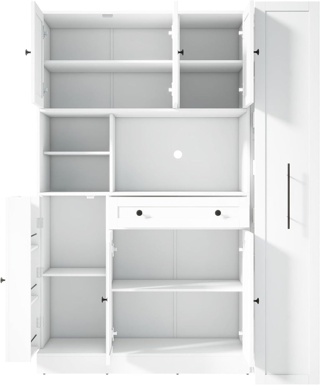 Traditional Freestanding Kitchen Pantry with Pull-Out Side Cabinet, Door Shelves and Drawer, Large Buffet Sideboard Cupboard for Dining Room (White)