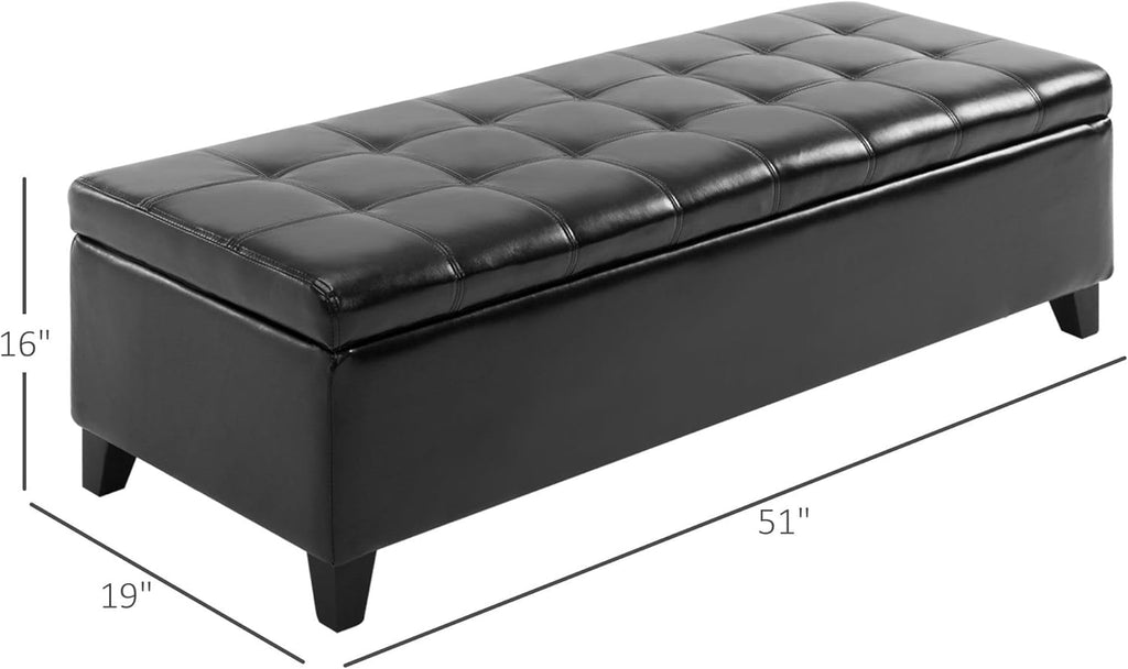 51inches Rectangular Tufted Faux Leather Storage Ottoman Black Durable Premium Comfortable Luxury Stylish Elegant Contemporary