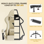 Gaming Chair Racing for Adult, Office Chair with Footrest Massage Lumbar Cushion, Velvet Fabric Reclining Video Game Chairs, Ergonomic Computer Chairs Height Adjustable, for Home Streaming, Beige