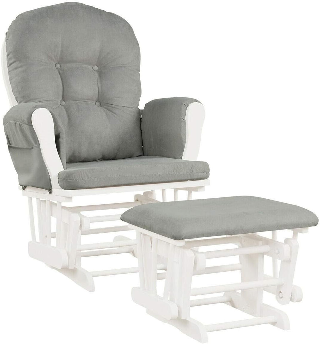Nursery Rocking Chairs Nursery Glider Rocking Chair Wood Baby Rocker with Ottoman Cushion Upholstered Nursing Chair with Padded Arms (Light Gray)