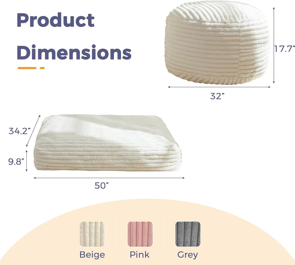 MAXYOYO Kids Bean Bag Chair Bed, Convertible Children Bean Chair to Floor Couch with Filler, Faux Fur Bean Bag Bed Stuffed Child Sofa Couch for Girl Boy, Beige Large