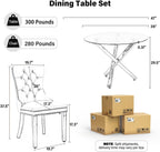 yeag 39'' Modern Round Dining Table Set for 4, Tempered Glass Top & Square Tube Crossed Metal Legs, with 4 Velvet Upholstered Tufted Chairs (Gold & Black)
