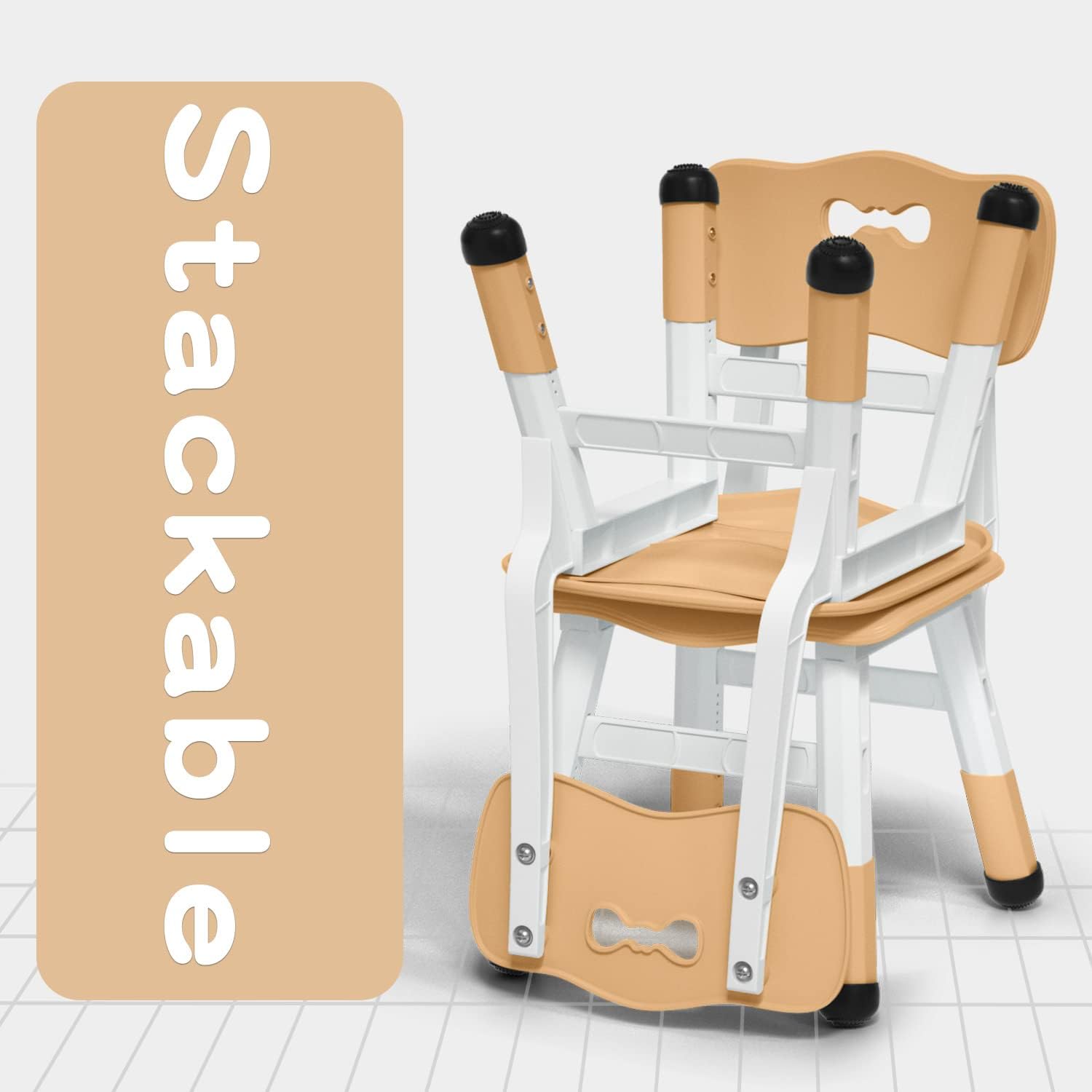 WHY TOYS Adjustable Kid Chairs Indoor 3 Level Adjustable Suitable for Children Age 2-6. Maximum load-bearing 220LBS Suitable for Family Classroom and Nursery Child Seat Set (2-Pack-Beige)